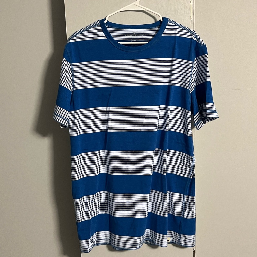 American Eagle Blue and White Striped Tee